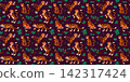 Asian seamless pattern with full body tigers on black background. Drag to swatches panel to use 142317424