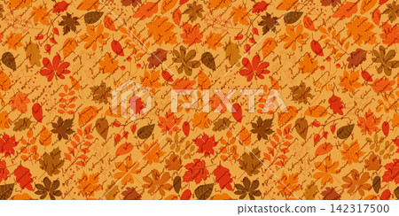 Autumn poetic seamless vector pattern with leaves and cursive handwriting, Romantic vintage collage background with handwritten text and fall foliage Autumn poetic seamless vector pattern with leaves and cursive handwriting, Romantic vintage collage background with handwritten text and fall foliage 142317500