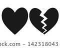 Heart icon set, simple, flat, love, black 142318043