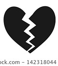 Broken heart icon, heartbreak, simple, flat, black 142318044