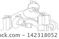 One continuous line drawing Santa Claus on reindeer and sled. concept for Christmas and New Year. vector illustration. Vector illustration 142318052