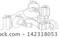 One continuous line drawing Santa Claus on reindeer and sled. concept for Christmas and New Year. vector illustration. Vector illustration 142318053