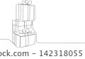 One continuous line drawing Santa Claus on reindeer and sled. concept for Christmas and New Year. vector illustration. Vector illustration 142318055