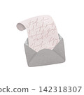 An envelope, an open paper letter, a message. Watercolor, pastel. Isolated composition. Hand drawn in a simple, flat style in light tones. A design element for printing 142318307