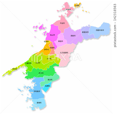 Map of Ehime Prefecture and its municipalities Map of Ehime Prefecture and its municipalities 142318563