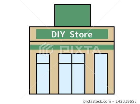 DIY商店/家居中心的外觀;銷售DIY用品和建築材料的商店的建築圖示。 DIY商店/家居中心的外觀;銷售DIY用品和建築材料的商店的建築圖示。 142319655