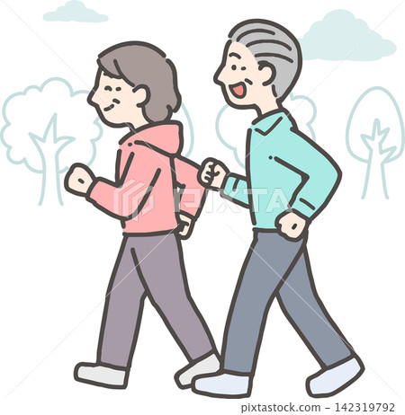 一對老年夫婦在戶外散步 一對老年夫婦在戶外散步 142319792