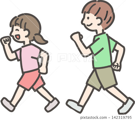 A boy and a girl walking A boy and a girl walking 142319795