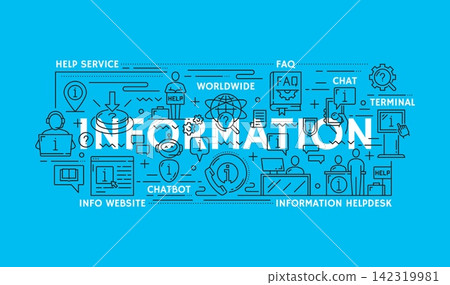 Information line icons, instruction and help, privacy policy and manual guide. Modern customer support banner featuring helpdesk, chatbot, FAQ, chat, communication and assistance service linear signs Information line icons, instruction and help, privacy policy and manual guide. Modern customer support banner featuring helpdesk, chatbot, FAQ, chat, communication and assistance service linear signs 142319981