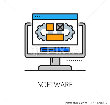 Software program code line icon or pictogram. Computer system programing line sign, software development icon. Program code technology pictogram Software program code line icon or pictogram. Computer system programing line sign, software development icon. Program code technology pictogram 142320007