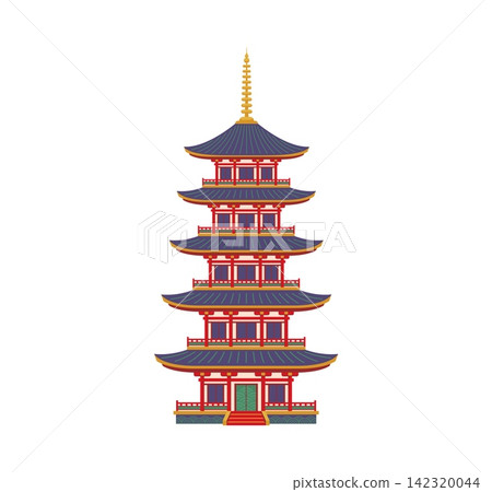 Pagoda Japan travel, holiday and architecture icon. Vector iconic Asian building landmark with curved roofs. Japanese temple architecture for travel and holiday heritage and cultural tourism Pagoda Japan travel, holiday and architecture icon. Vector iconic Asian building landmark with curved roofs. Japanese temple architecture for travel and holiday heritage and cultural tourism 142320044
