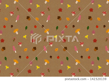 Retro and cute autumn motif illustration background material (brown) Retro and cute autumn motif illustration background material (brown) 142320139