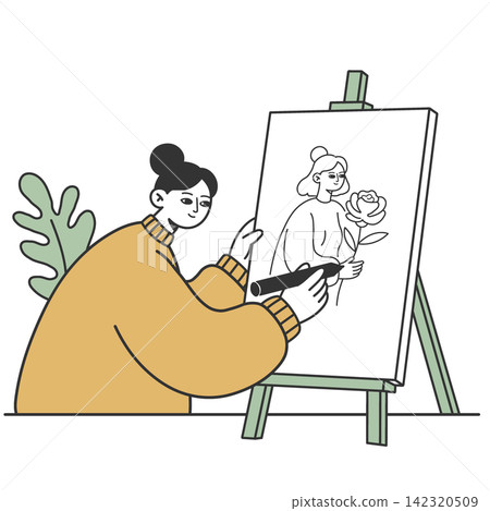 女人在畫布上作畫(植物,繪畫) 女人在畫布上作畫(植物,繪畫) 142320509