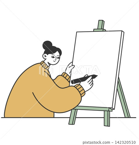 一位女子正在畫布上作畫 一位女子正在畫布上作畫 142320510