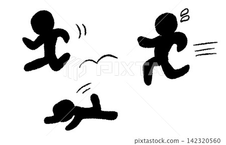 手繪剪影插圖,描繪了一個人驚慌失措、四處逃竄、最終跌倒的情景。 手繪剪影插圖,描繪了一個人驚慌失措、四處逃竄、最終跌倒的情景。 142320560