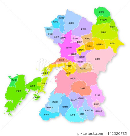 熊本縣及其下轄市町村地圖 熊本縣及其下轄市町村地圖 142320785