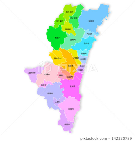 Map of Miyazaki Prefecture and its municipalities Map of Miyazaki Prefecture and its municipalities 142320789