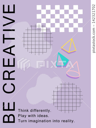 「BE CREATIVE」海報插圖,採用棋盤格圖案和幾何設計(紫色)。 「BE CREATIVE」海報插圖,採用棋盤格圖案和幾何設計(紫色)。 142321702