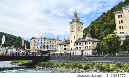 Rosa Khutor mountain resort village along the river in Sochi Rosa Khutor mountain resort village along the river in Sochi 142321772