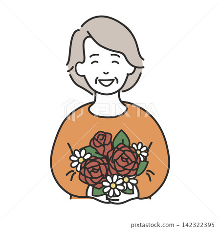 An illustration of a senior woman smiling and happy, holding a bouquet of roses on Respect for the Aged Day. An illustration of a senior woman smiling and happy, holding a bouquet of roses on Respect for the Aged Day. 142322395