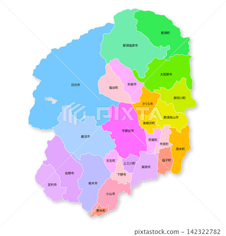 Map of Tochigi Prefecture and its municipalities Map of Tochigi Prefecture and its municipalities 142322782