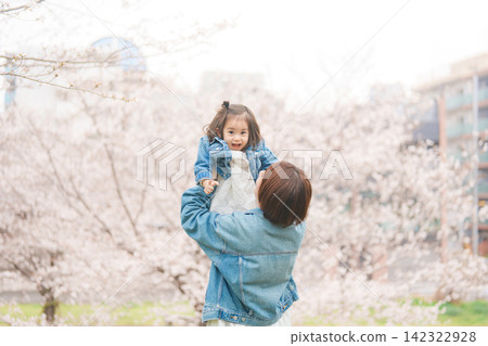 A 3-year-old girl enjoying cherry blossom viewing under the Kawazu cherry trees. A 3-year-old girl enjoying cherry blossom viewing under the Kawazu cherry trees. 142322928