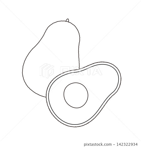 Line drawing illustration of an avocado fruit and its cross-section. Line drawing illustration of an avocado fruit and its cross-section. 142322934