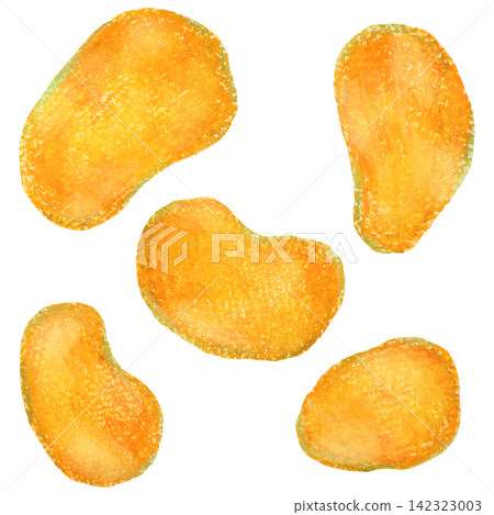 Potato chip illustration, oil pastel painting Potato chip illustration, oil pastel painting 142323003