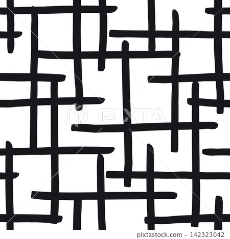 Hand drawn black grid seamless pattern. Hand drawn black grid seamless pattern. 142323042