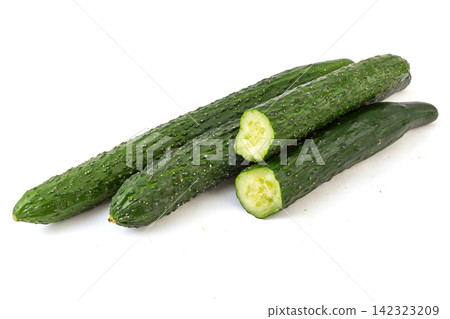 fresh Green Cucumbers with Prickles Isolated fresh Green Cucumbers with Prickles Isolated 142323209