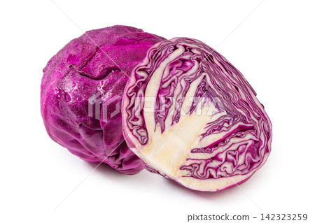 whole and Half Red Purple Cabbage Isolated on White whole and Half Red Purple Cabbage Isolated on White 142323259