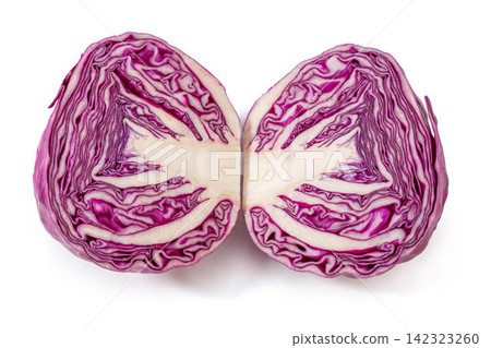 whole and Half Red Purple Cabbage Isolated on White 142323260