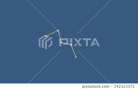 The constellation lines of Cassiopeia (in gold) appear against a navy blue background. The constellation lines of Cassiopeia (in gold) appear against a navy blue background. 142323372