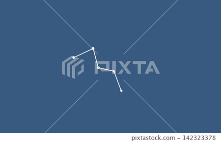 The constellation lines of Cassiopeia (white) stand out against a navy blue background. The constellation lines of Cassiopeia (white) stand out against a navy blue background. 142323378