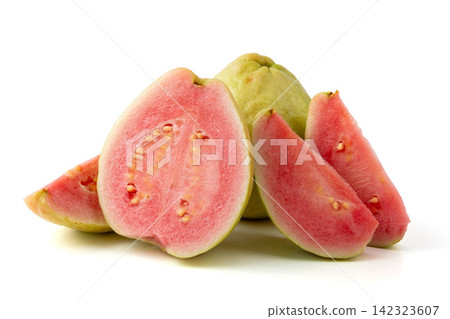 whole and Cut Pink Guava Fruit 142323607