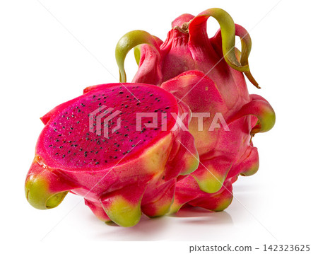 whole and Cut Red Dragon Fruit Pitaya whole and Cut Red Dragon Fruit Pitaya 142323625