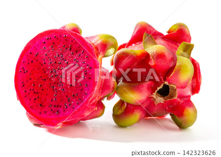 whole and Cut Red Dragon Fruit Pitaya whole and Cut Red Dragon Fruit Pitaya 142323626