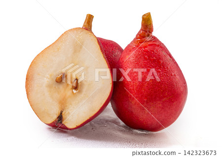 whole and Half Cut Red Bartlett Pears whole and Half Cut Red Bartlett Pears 142323673