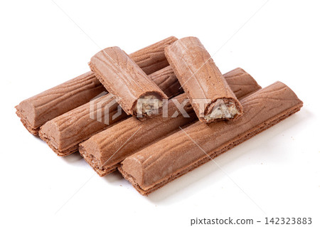 cocoa Wafer Rolls Filled with Chocolate Cream 142323883