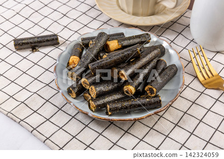 stack of Seaweed Rolls Filled with Fish Floss stack of Seaweed Rolls Filled with Fish Floss 142324059
