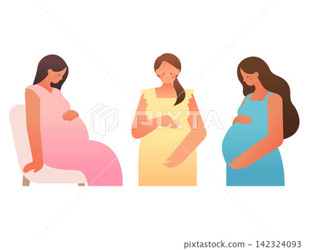 Pregnant Women Set Embracing Belly Maternity and Pregnancy Illustration Pregnant Women Set Embracing Belly Maternity and Pregnancy Illustration 142324093