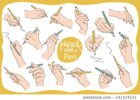 A hand holding a pen. Illustration set. Simple style, vector illustration material. A hand holding a pen. Illustration set. Simple style, vector illustration material. 142324131