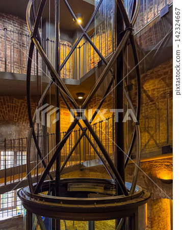 Elevator installation in a historical building during visitor access 142324667