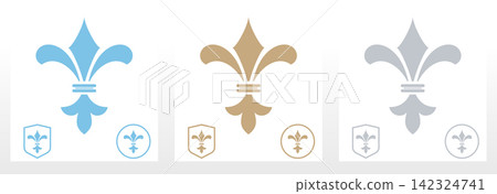 Set of colored royal lily . Heraldic sign, logo, design element, decoration. Graphic vector pattern Set of colored royal lily . Heraldic sign, logo, design element, decoration. Graphic vector pattern 142324741