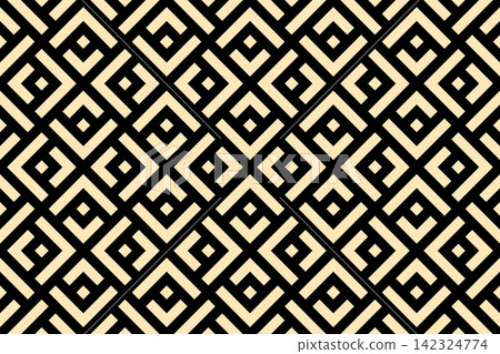 Abstract geometric pattern. A seamless vector background. Golden and black ornament. Graphic modern pattern. Simple lattice graphic design Abstract geometric pattern. A seamless vector background. Golden and black ornament. Graphic modern pattern. Simple lattice graphic design 142324774