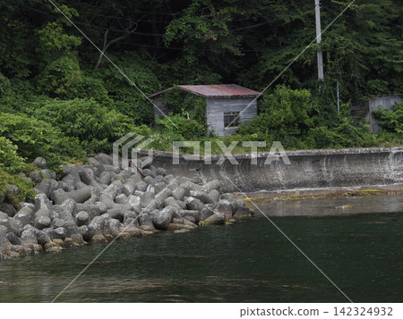 漁村景觀：消浪磚、海堤、廢棄的小屋。 142324932