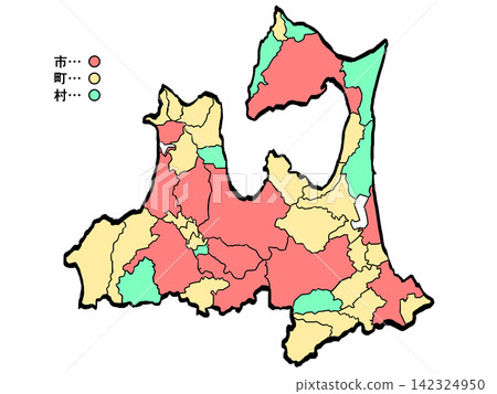 青森縣地圖:城市/城鎮彩色(筆觸風格)- 日式風格 青森縣地圖:城市/城鎮彩色(筆觸風格)- 日式風格 142324950