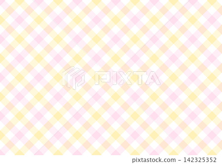 柔和可愛的粉紅色和黃色斜紋格子背景插圖。 142325352