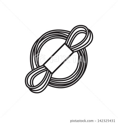 Minimalist line art icon of a skein bundle of waxed cord for stitching leather goods. Minimalist line art icon of a skein bundle of waxed cord for stitching leather goods. 142325431