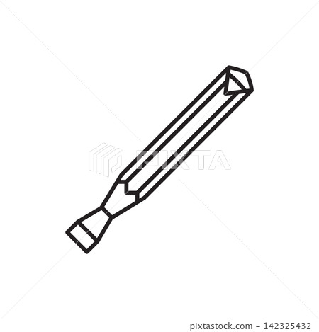 Minimalist line art icon of a single-prong diamond stitching chisel punch tool. Minimalist line art icon of a single-prong diamond stitching chisel punch tool. 142325432